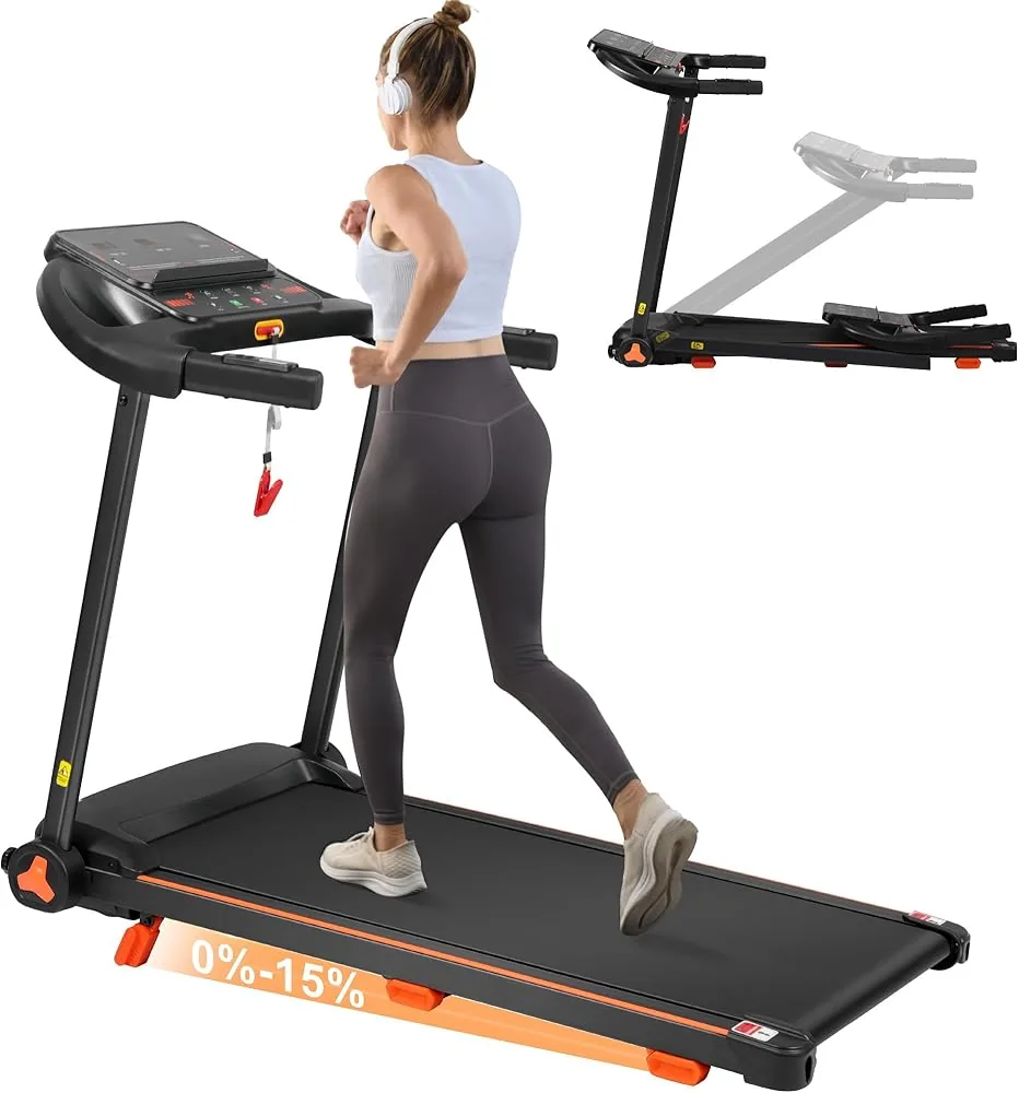 merax treadmill with 15 incline foldable portable walking pad treadmill 300lbs capacity pulse monitor bluetooth dual control mode